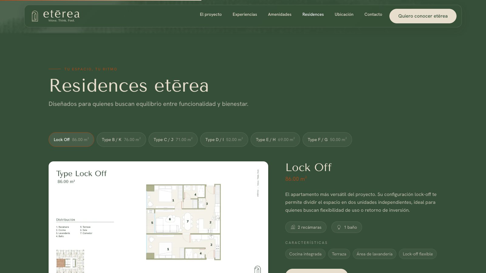 Eterea Residences — tipos de apartamento